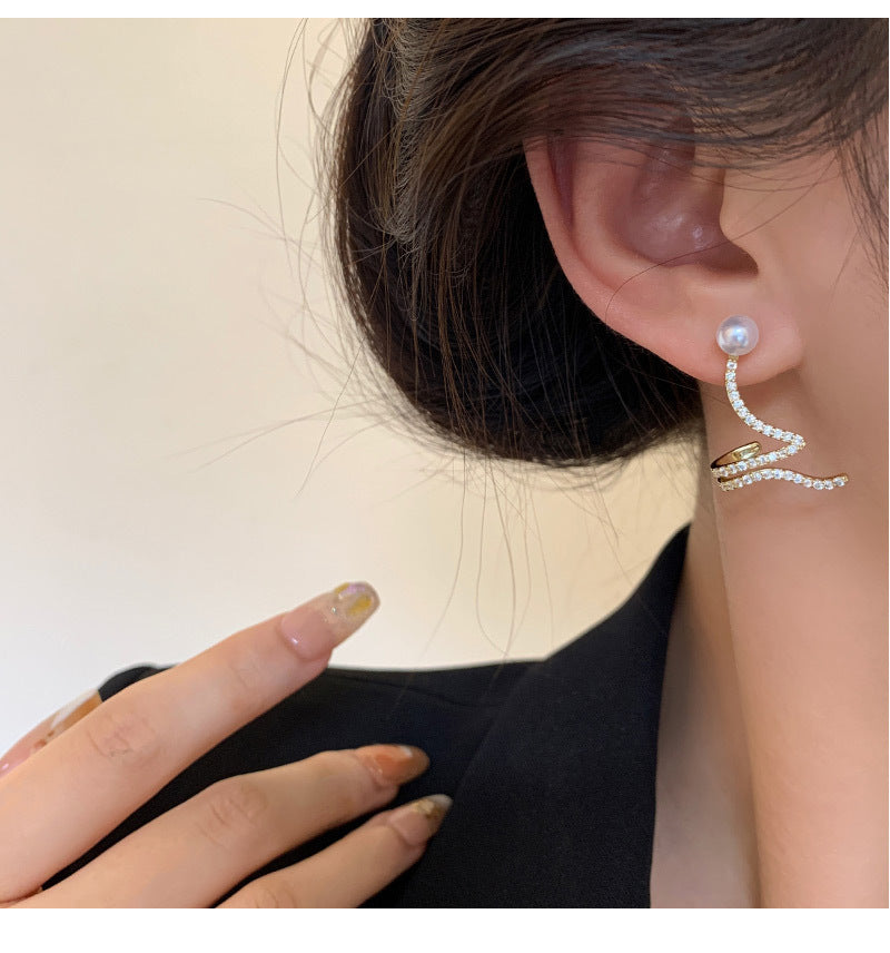 Sterling Silver Needle Micro-inlaid Exquisite Snake-shaped Ear Clip Stud Earrings
