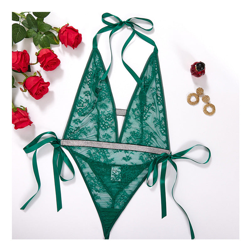 women Lace Up Lace-up Underwear Set