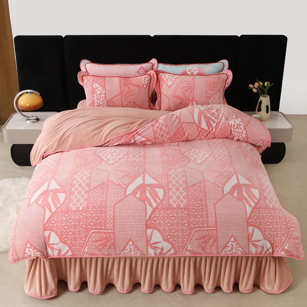 New Milk Fiber Printed Four-piece Bedding Set
