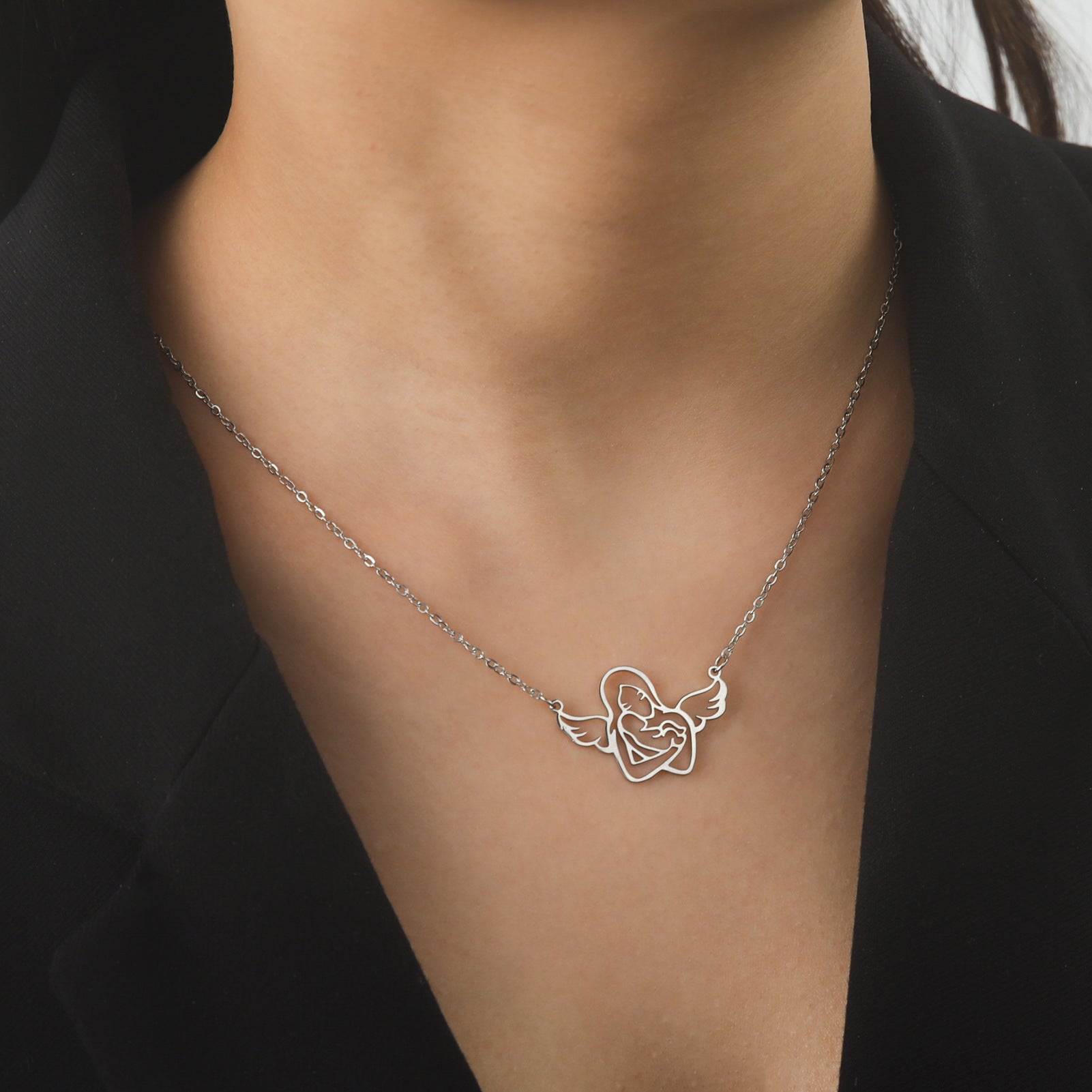 Cut Hollow Out Mother Bag Children's Shape 304 Material Stainless Steel Necklace