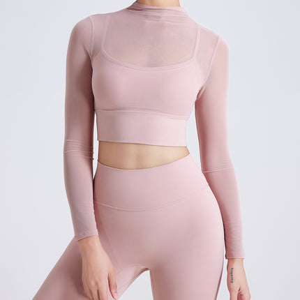 Mesh Yoga Clothes Long Sleeve With Chest Pad Quick-drying Sports Fitness Clothes