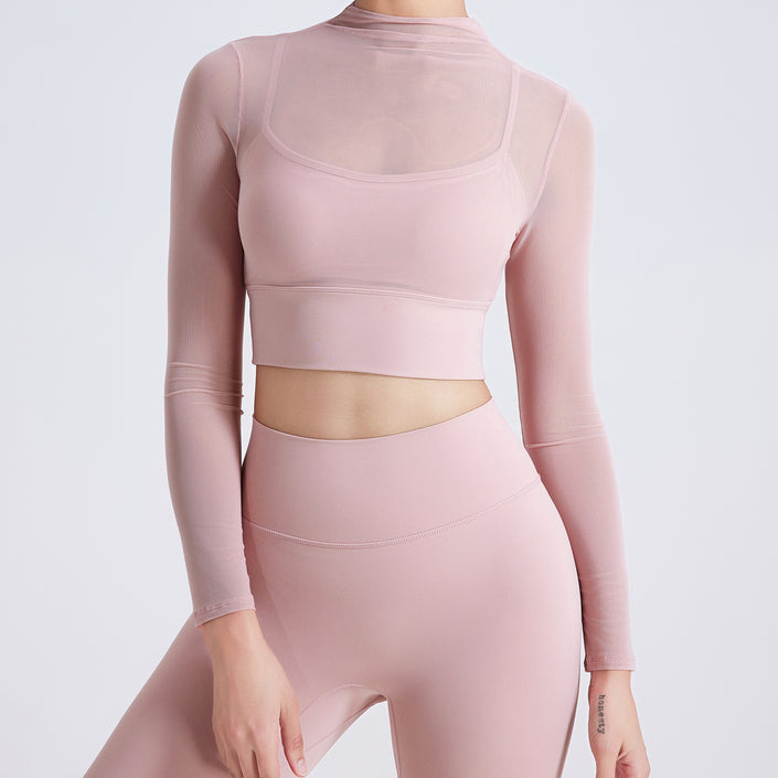 Mesh Yoga Clothes Long Sleeve With Chest Pad Quick-drying Sports Fitness Clothes