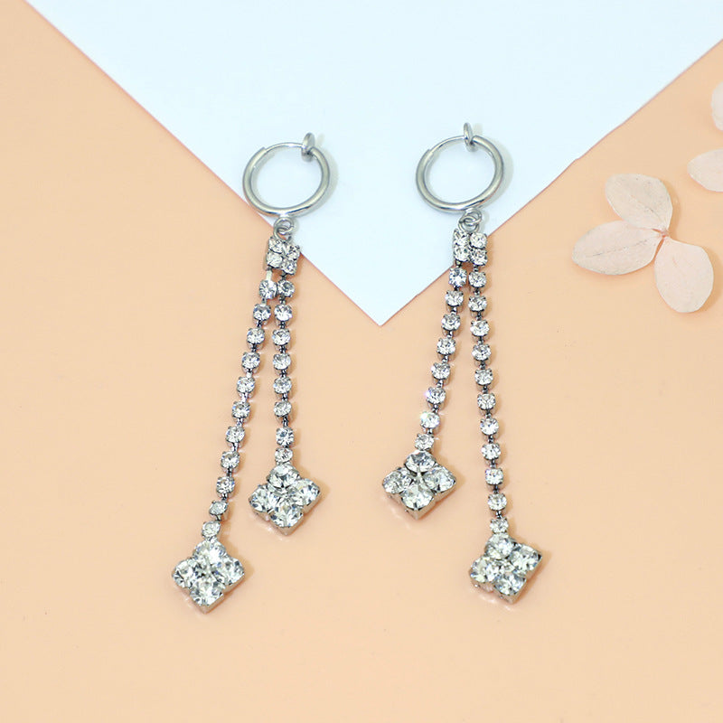 Diamond  High-grade Earrings Niche Personality Long Fringe