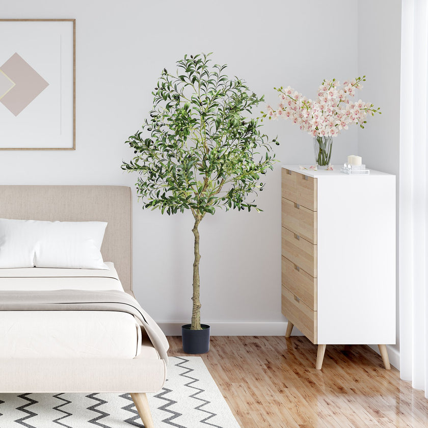 Artificial Olive Tree, 6 FT Tall Faux Plant, Secure PE Material & Anti-Tip Tilt Protection Low-Maintenance Plant, Lifelike Green Fake Potted Tree For Home Office Warehouse Decor Indoor Outdoor