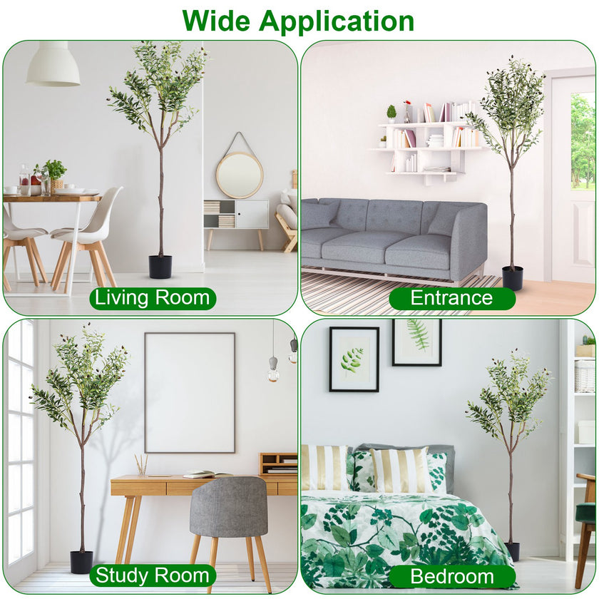 1Pc 5.9FT Artificial Olive Tree Tall Fake Olive Plant Faux Potted Olive Tree With Lush Olive Branches And Fruits With Black Planter Pot For Modern Home Office Living Room Shop Cafe