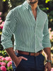 Ins Stripe Printed Long Sleeve Shirt Men Fashion Casual Lapel Button Top Clothing