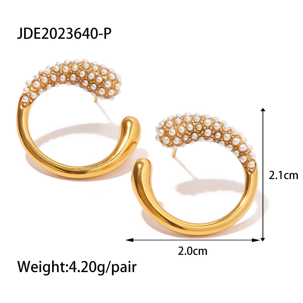 Women's Fashion Simple Gold-plated White Diamond Pearl Stud Earrings