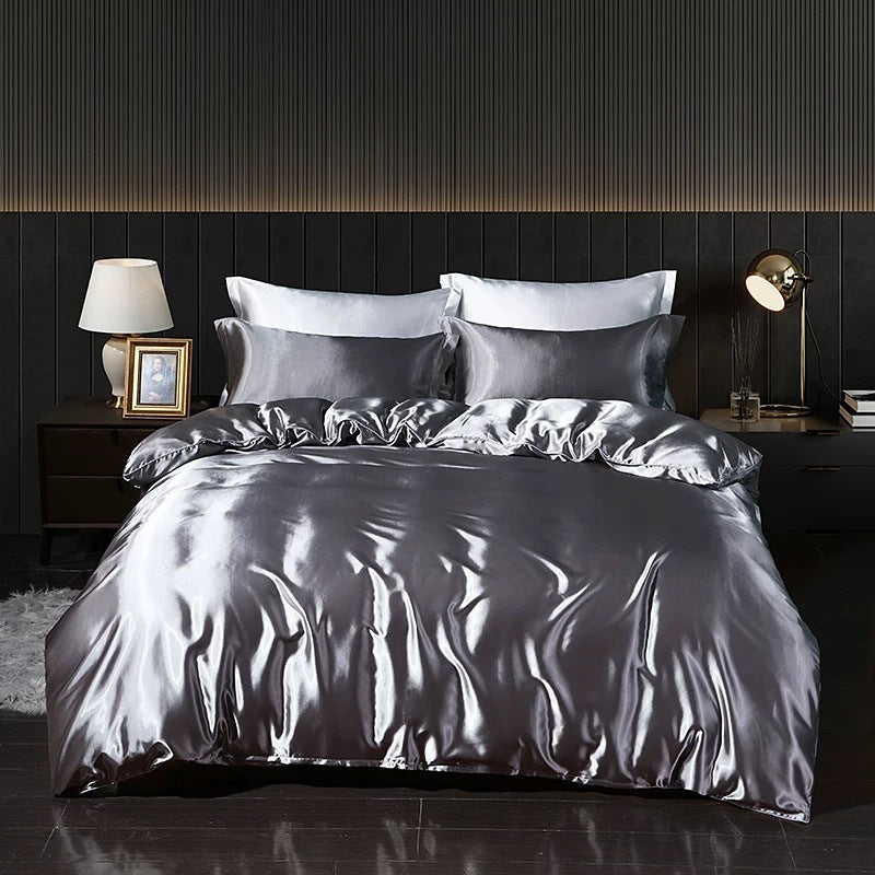 Solid Color Silk Four-piece Set Double-sided Quilt Cover Bedding