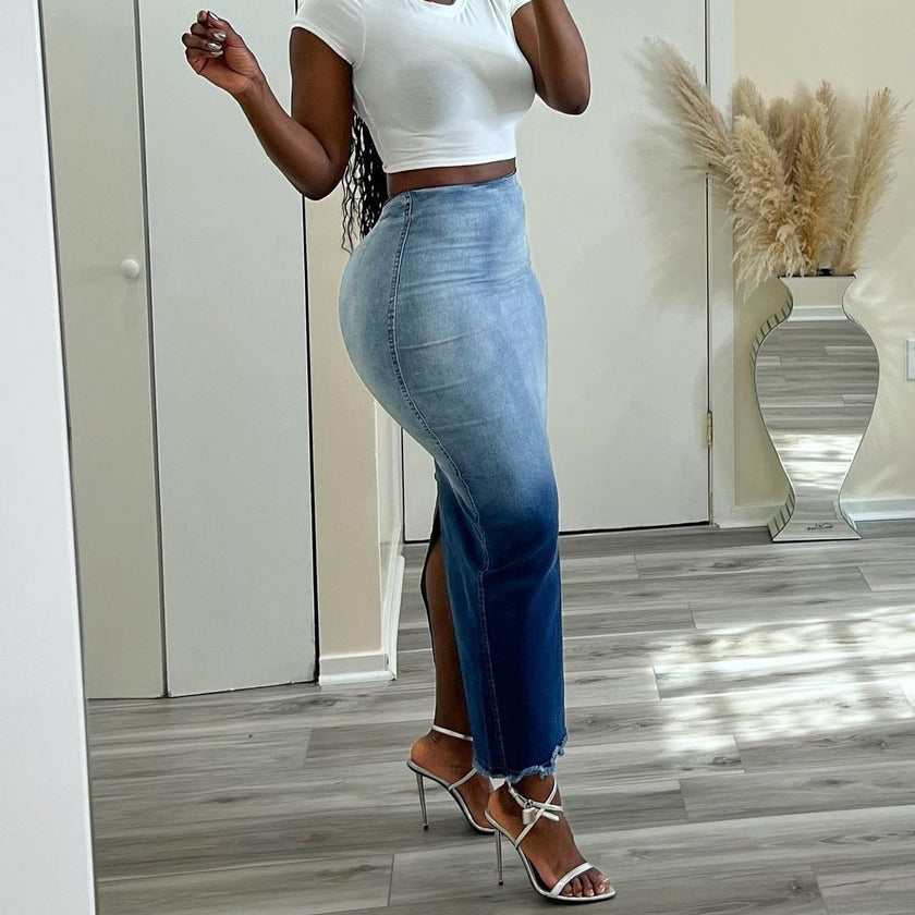 Women's Clothing Fashion Slit Tassel Denim Skirt