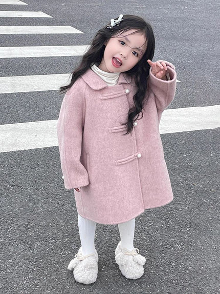 Sweet Reversible Woolen Coat Medium And Large Children And Girls