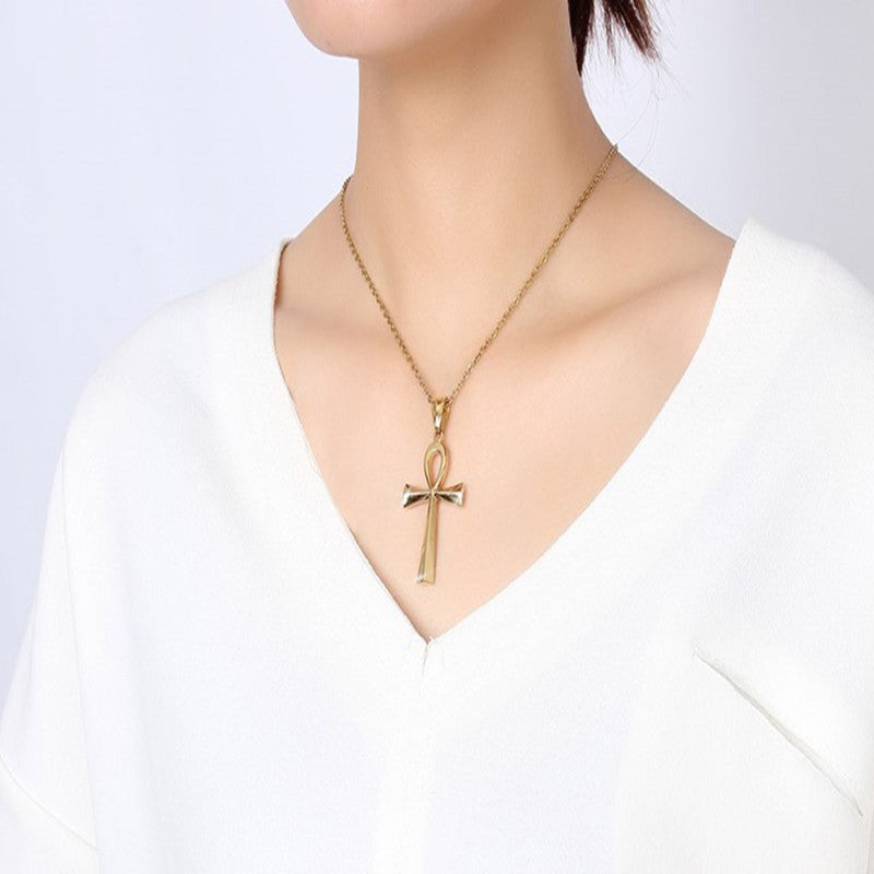 436 Titanium Steel Cross Pendant Gold Necklace
