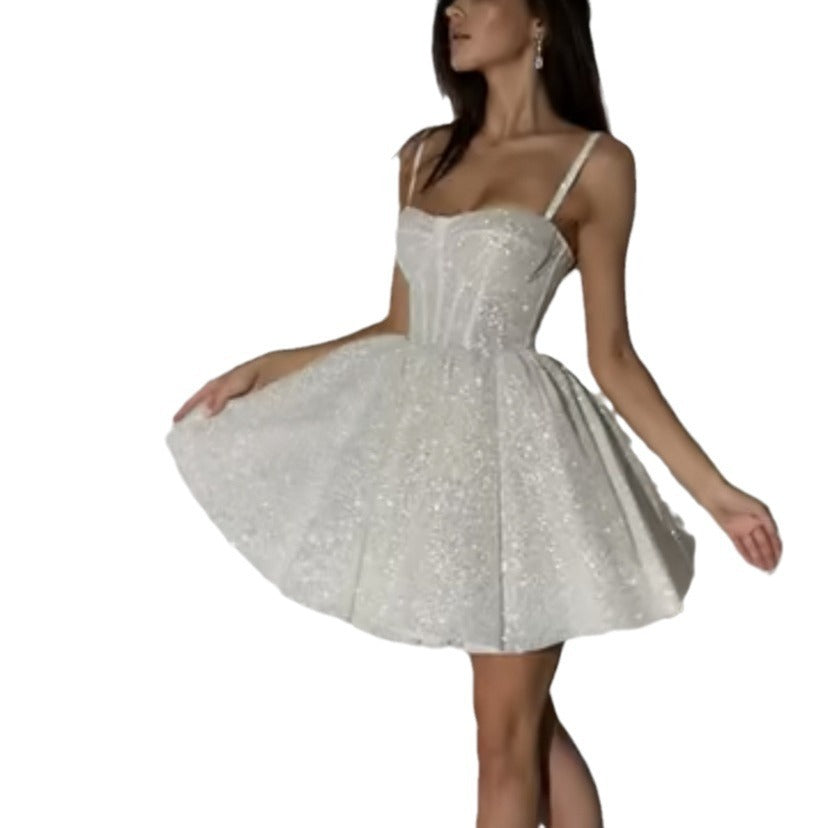 White Silver Spray Skirt Wedding Dress Dinner Suit