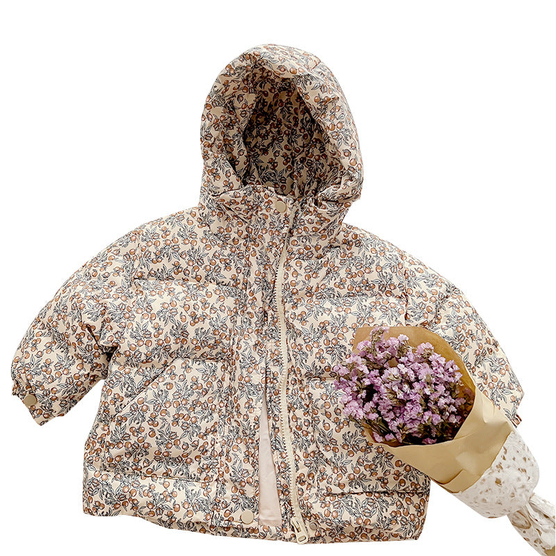 Children's Down Jacket Korean Floral Girl Cute Fashionable Baby Cold Protective Clothing Warm Coat