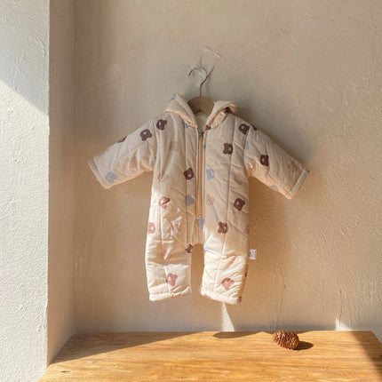 Quilted Mini Bear Cardigan Cotton Coat Jacket Baby Jumpsuit