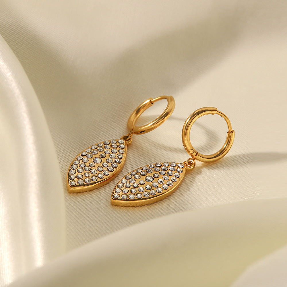 Stainless Women's Earrings Titanium Steel Diamond Leaf-shaped Pendant