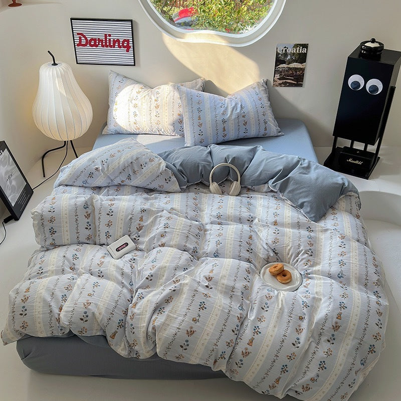 Washed Cotton Printed Four-piece Bedding Set