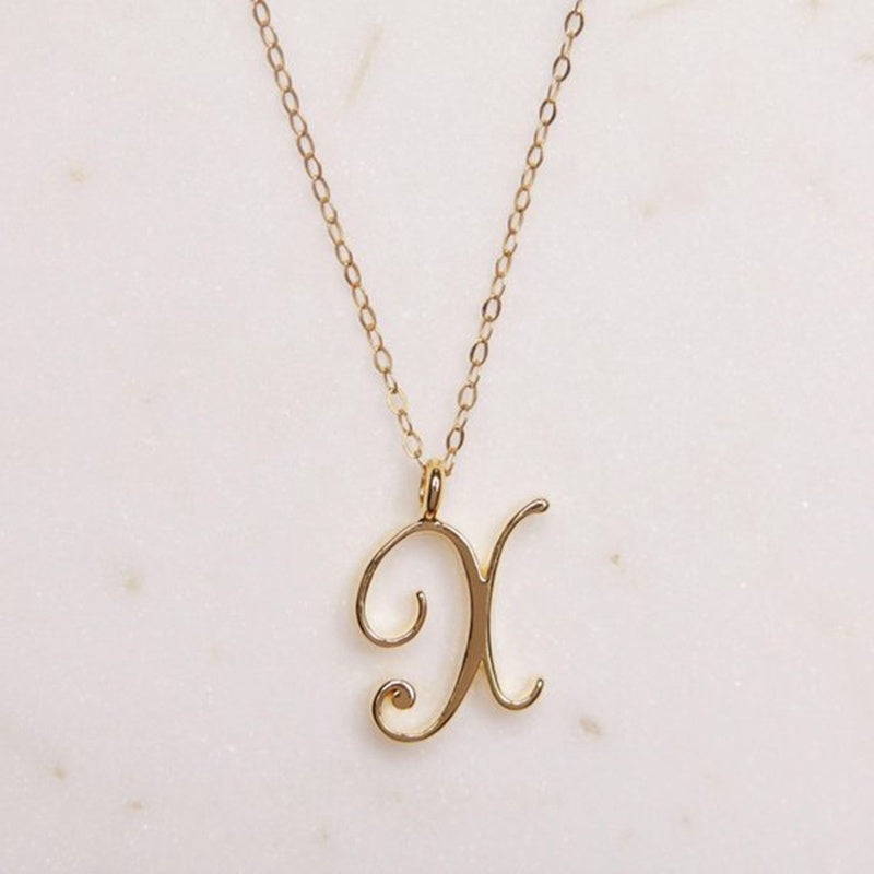 Gold 26 Old English Initial Letter Necklaces For Women