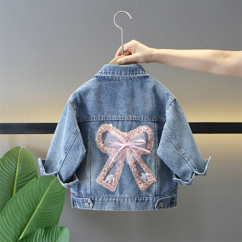 Single-breasted Girls' Bow Denim Coat