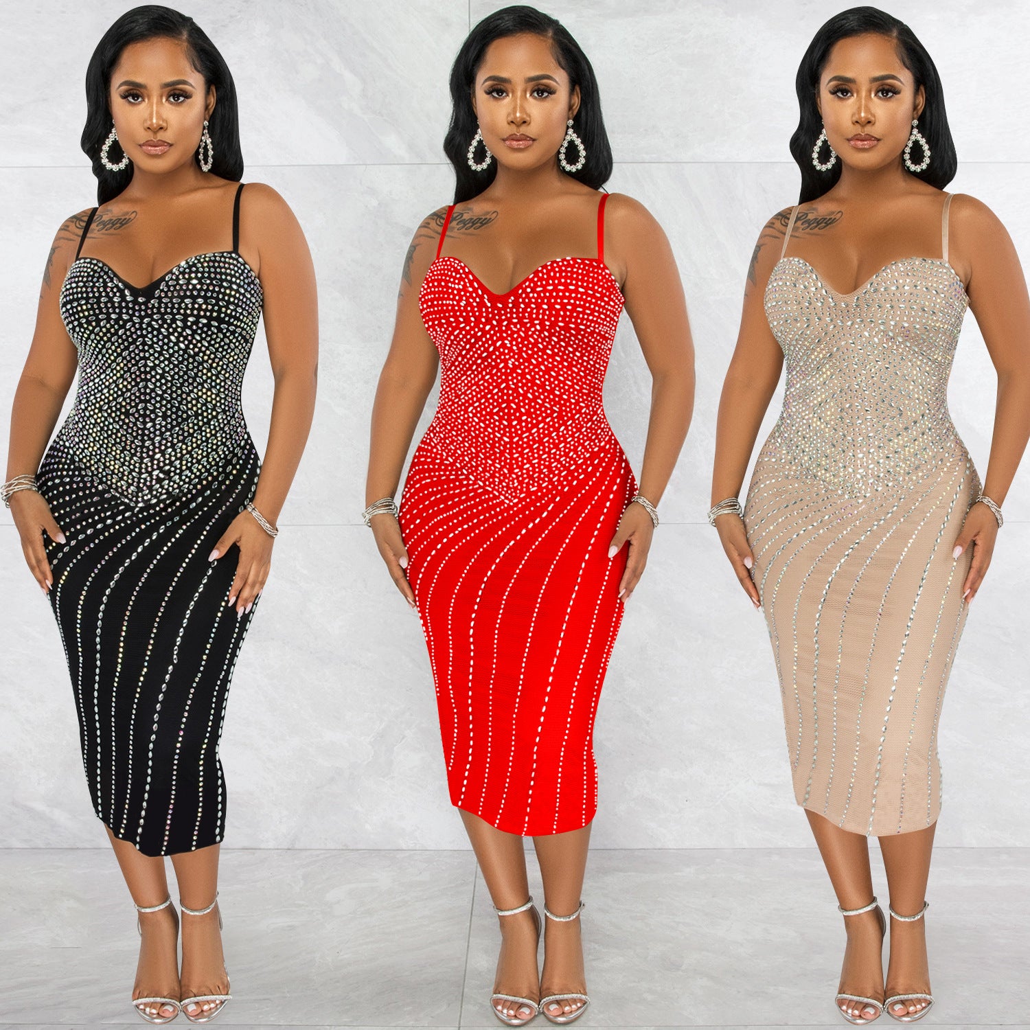 Women's Sling Hot Drilling Dress Nightclub