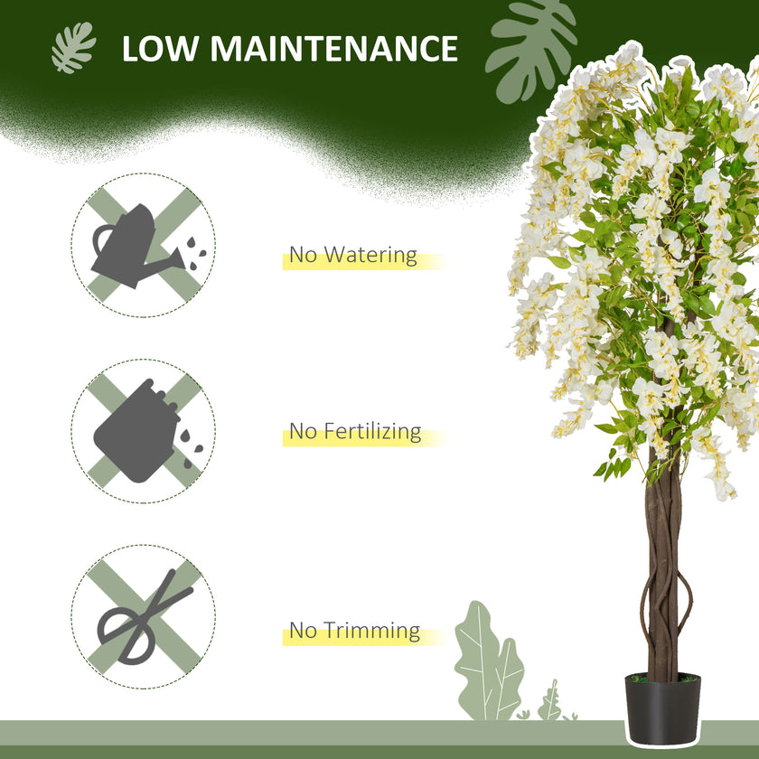 Artificial Realistic White Wisteria Tree Faux Decorative Plant In Nursery Pot For Indoor Décor, 160cm