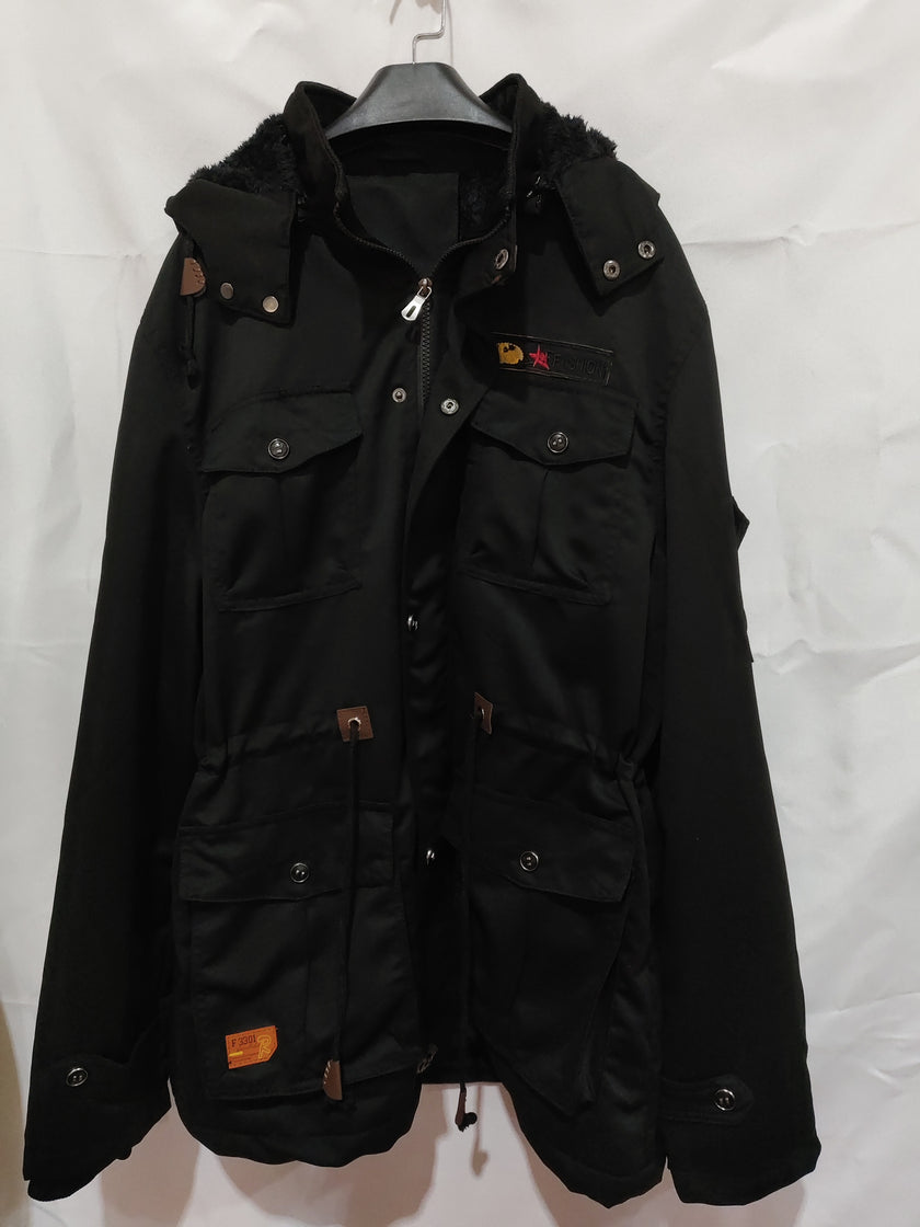 Winter Zip-up Coat Warm Thickened Detachable Hooded Jacket Multi-pocket  Button Drawstring Long Sleeve Tops Men's Cargo Clothing