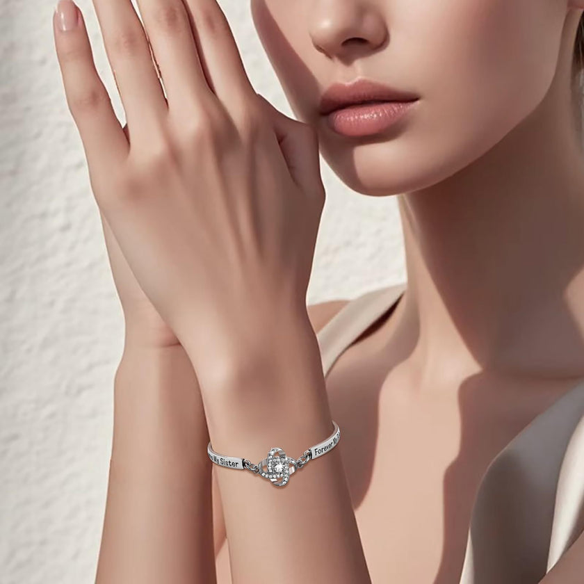 Sisters Friendship Theme Silver Bracelet