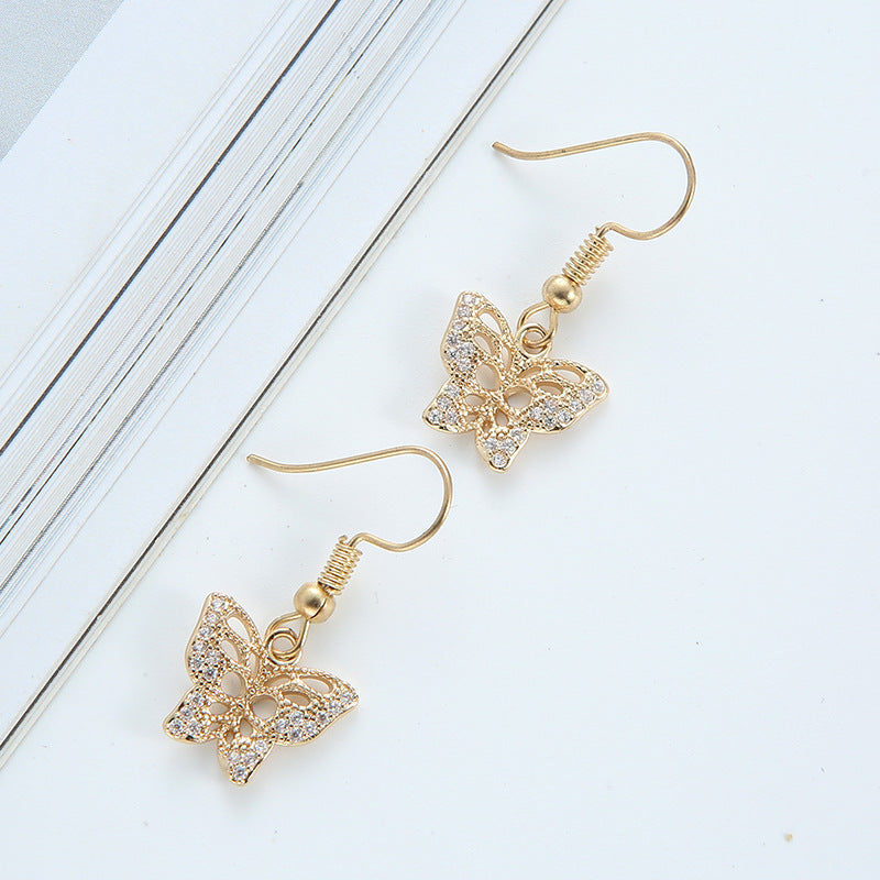 Entry Lux Copper Jewelry Micro Inlaid Zircon Butterfly Earrings Necklace Dress Accessories