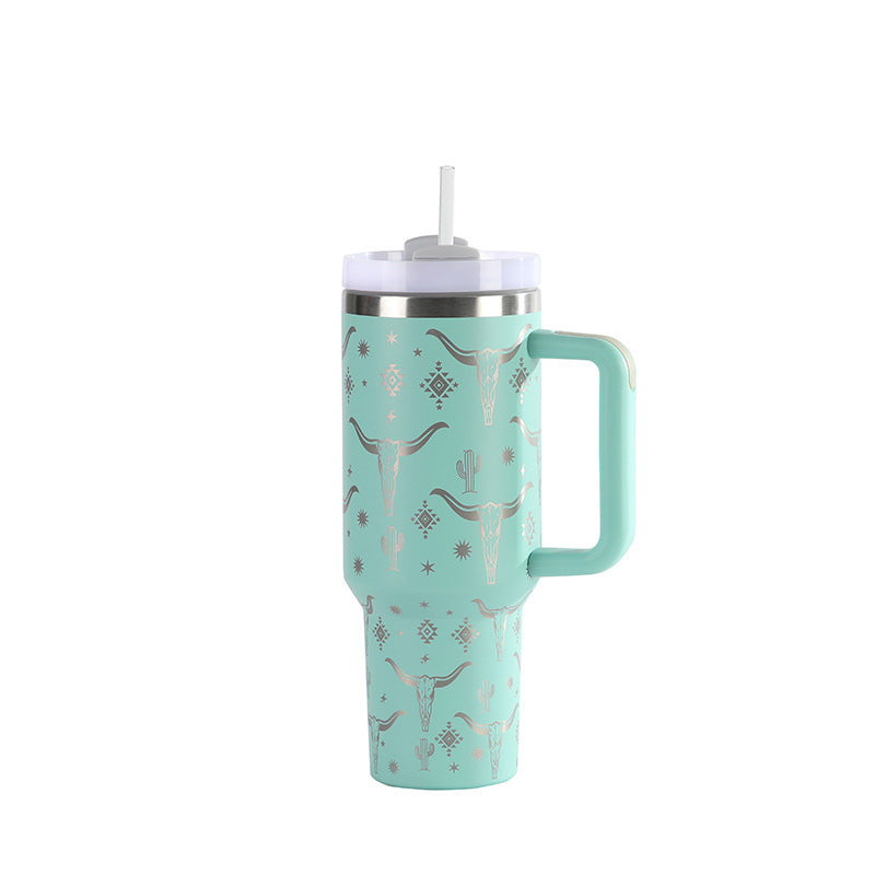 Laser Cow Head Printing Vacuum Cup Business Men's Large Capacity Warm-keeping Water Cup