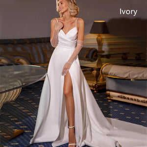 Simple Satin A-line Wedding Dress Spaghetti Straps