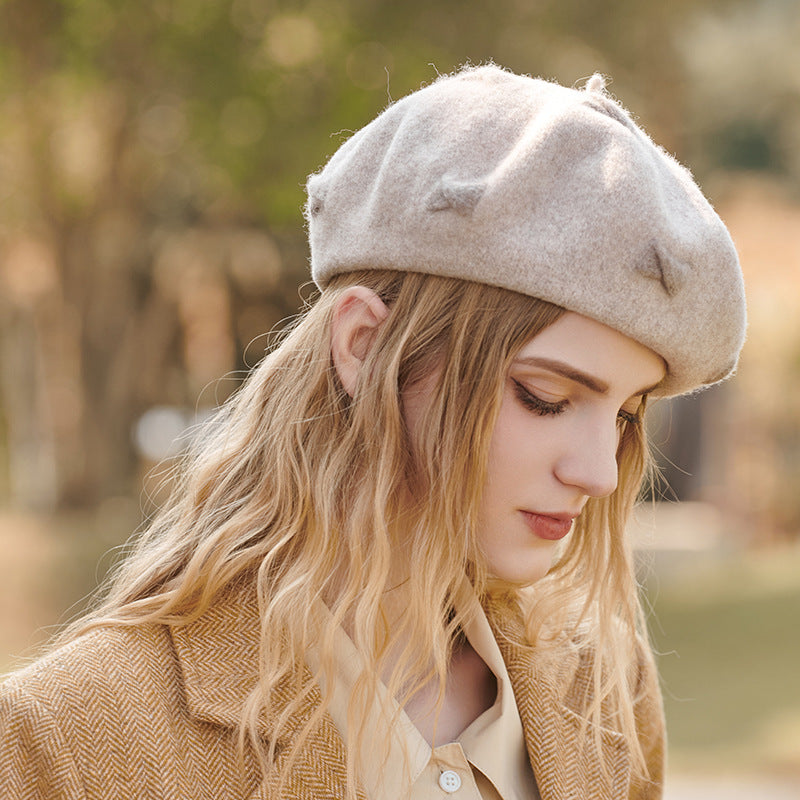 Wool Cap Children's Warm Painter Bow Beret