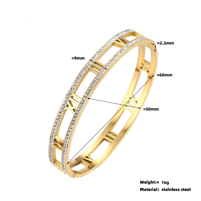 Titanium Steel Electroplated 18K Real Gold Roman Numerals Bracelet