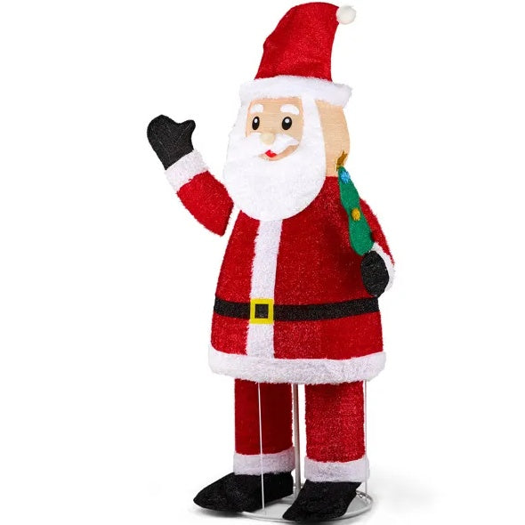 6FT Lighted Santa Christmas Yard Decorations, Pre-lit Pull Up Santa Waving Hand With 180 LED Warm White Lights And Ropes Stakes For Xmas Outdoor Holiday Indoor Decor Lighted Holiday Displays