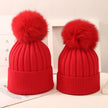 Boys And Girls Woolen Fox Fur Ball Knit Hat