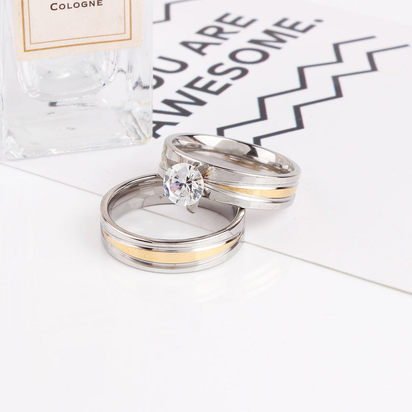 Stainless Steel Two Tone Brushed Pair Rings Real Gold Plated