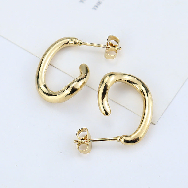Fashionable Simple Niche Ins Advanced Design Versatile U-shaped Titanium Steel Earrings