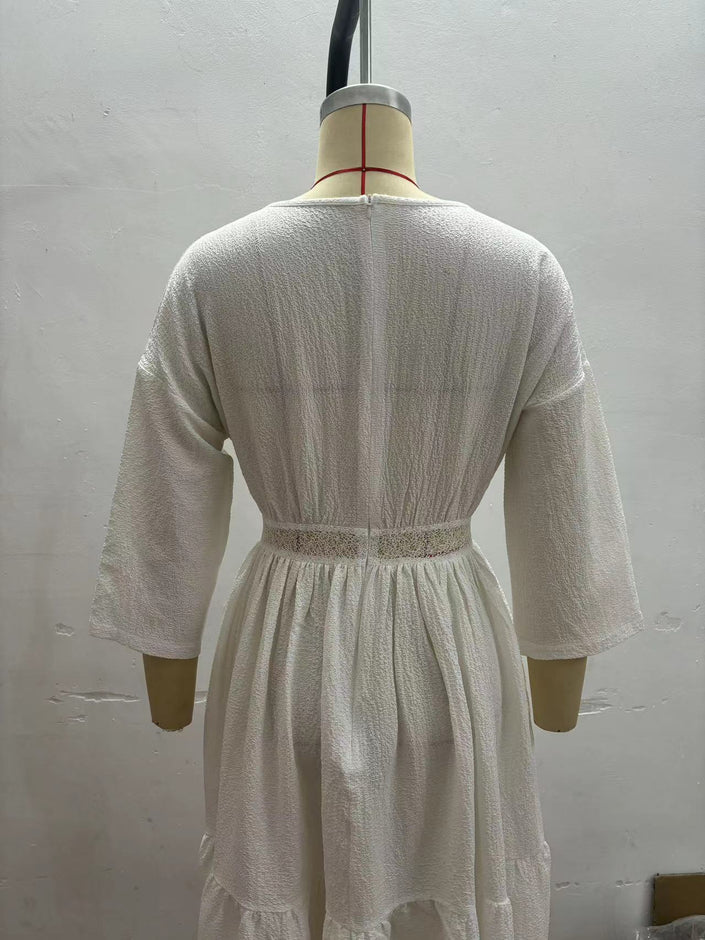 Stitching Beach Seaside Vacation Hollow Dress