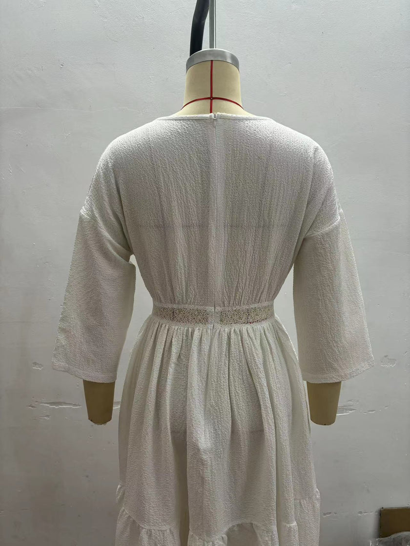 Stitching Beach Seaside Vacation Hollow Dress