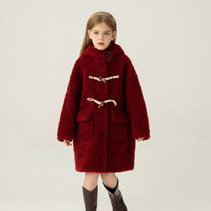 Girls' Simple Solid Color Tiglado Wool Coat