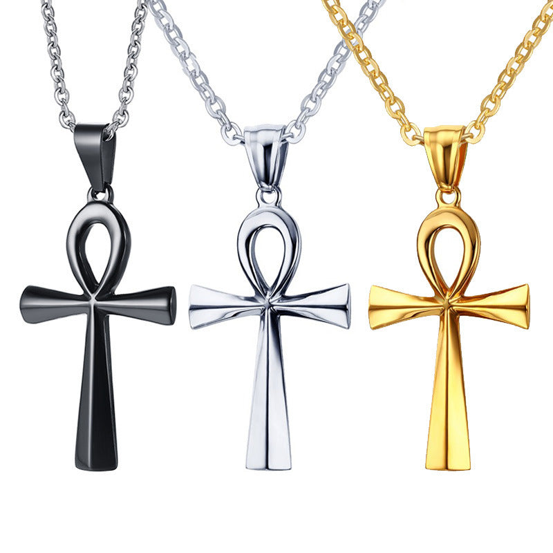 436 Titanium Steel Cross Pendant Gold Necklace