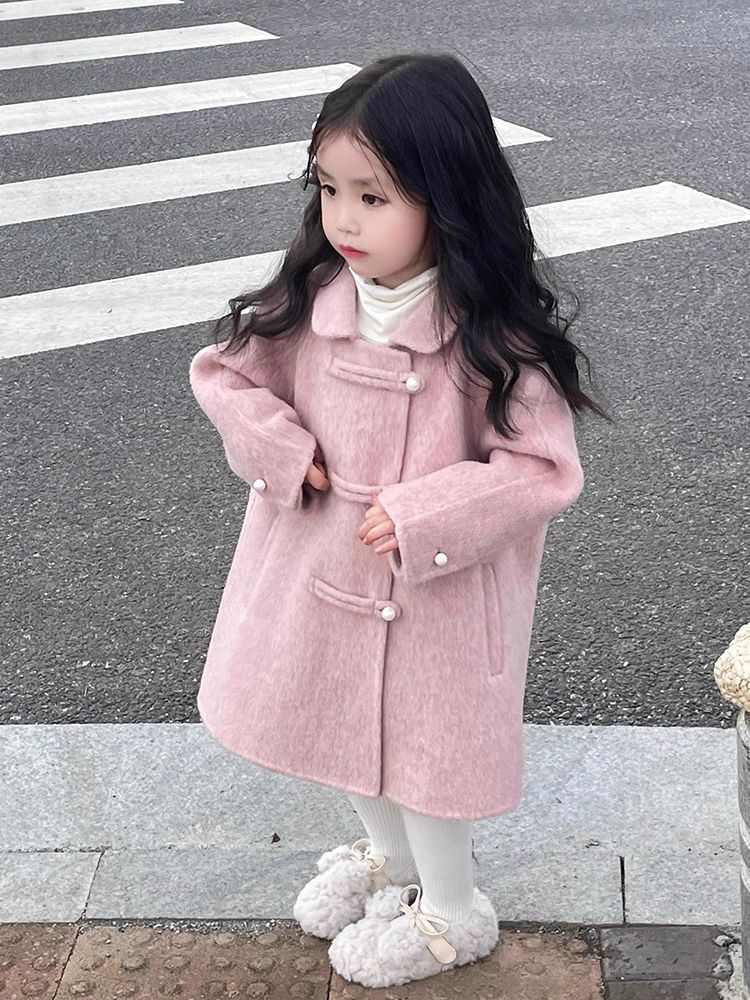 Sweet Reversible Woolen Coat Medium And Large Children And Girls