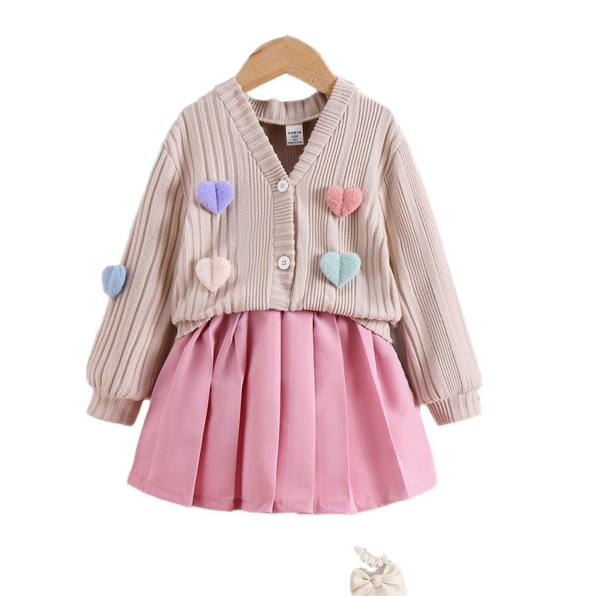 Long Sleeve Coat Solid Color Pleated Skirt Two-piece Set