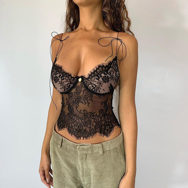 Women's Lace See-through Suspenders  Casual Tops