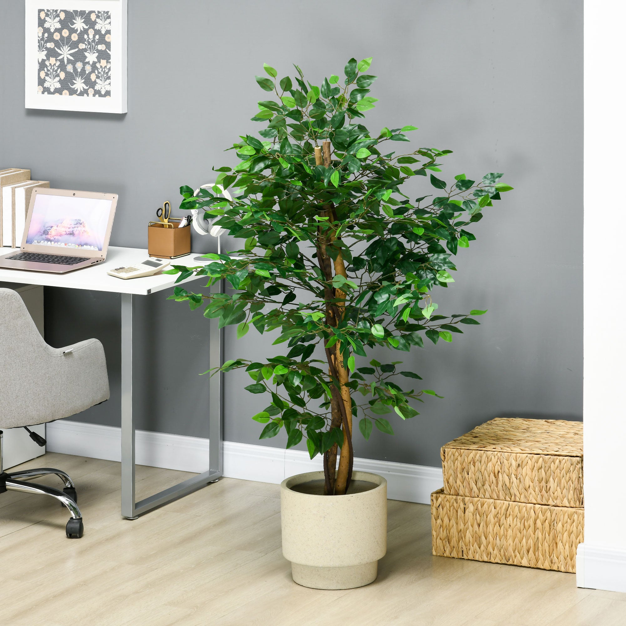 5ft Artificial Tree, Indoor Fake Ficus with Pot for Home Office Living Room Decor