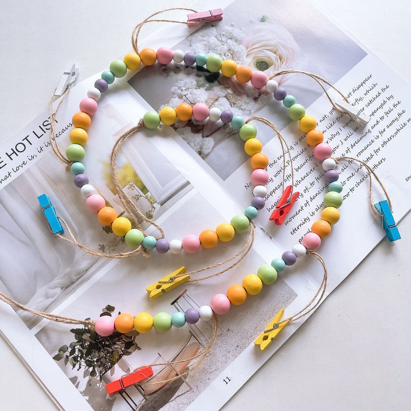 Hanging Photo Display Festival Wooden Beads Photo Clip