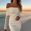 New Fashionable Elegant Socialite Style Off-shoulder Lace Dress Women