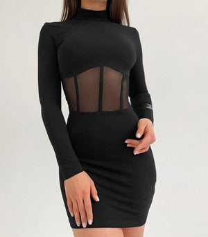 Long Sleeve Slim Pleated Dress Women