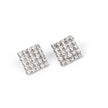 Square Over 25 Silver Stud Rhinestone-encrusted Vintage Earrings