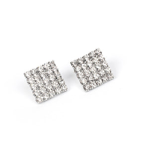 Square Over 25 Silver Stud Rhinestone-encrusted Vintage Earrings