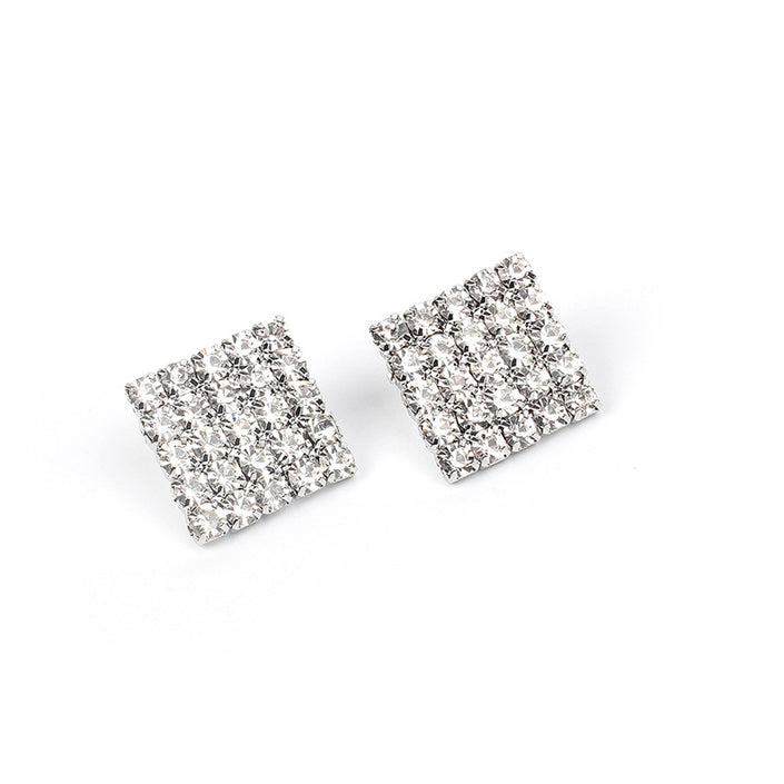 Square Over 25 Silver Stud Rhinestone-encrusted Vintage Earrings