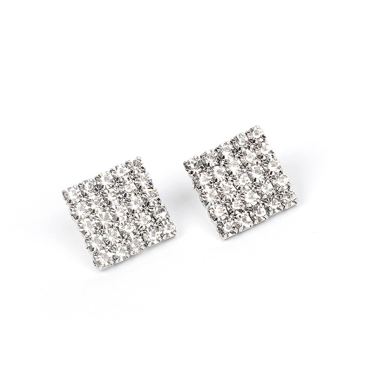Square Over 25 Silver Stud Rhinestone-encrusted Vintage Earrings